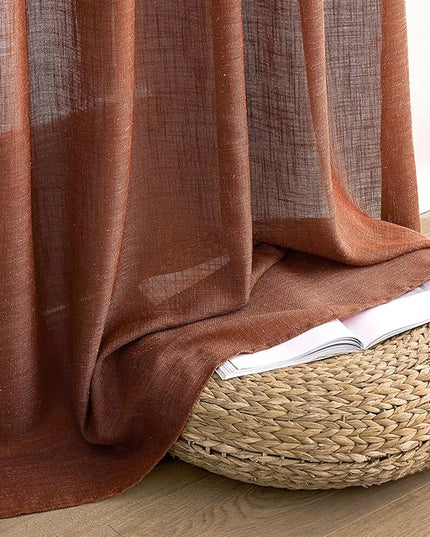 MIULEE Burnt Orange Linen Curtains 90 Inch Length 2 Panels for Bedroom Living Room, Soft Thick Linen Textured Window Drapes Semi Sheer Light Filtering Back Tab Rod Pocket Fall Decor, W37xL90