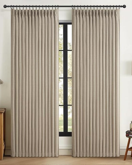 Burlywood Birch Black Out Curtains 86 Inches Long for Kids Bedroom, Unique Pleat Two Layer Heavy Linen Noise Cancelling Viral Drape for 84-86 Inch Length Large Window 2 Panels Grey Beige