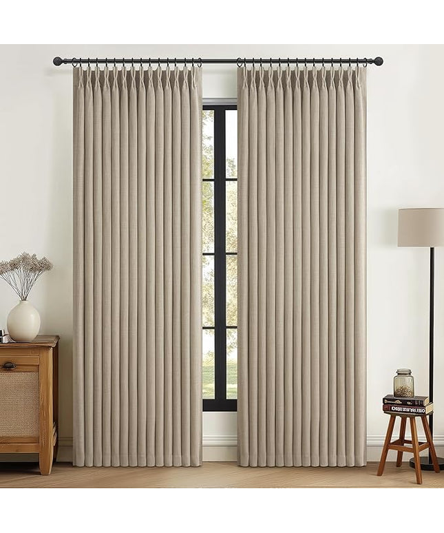 Unique Burlywood Birch Curtains 78 Inches Long for Dining Room 2 Panels Set, Full Black Out Pinch Pleated Double Layer Linen Blend Drapes Energy Efficient Blackout Curtain 40 x 78 Inch