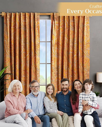 Maison d' Hermine Curtains for Living Room 100% Cotton 84 inch Length One Panel Light Filtering Curtains for Bedroom Windows with Rod and Loop Pockets Drapes (Kashmir Paisley Gold, 50" W x 84" L)