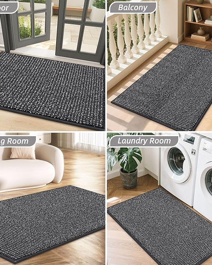 BEQHAUSE Dirt Trapper Door Mat 24" x 36", Non-Slip Washable Doormats Entrance Mat, Dirt Resistant and Absorbent Welcome Mat, Low Profile Floor Mats for Front Back Door and Entryway, Charcoal