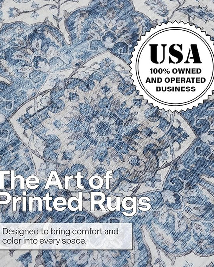 ReaLife Rugs Machine Washable Area Rug Runner - Living Room Bedroom Bathroom Kitchen Entryway Office - Padded Low Pile Stain Resistant Premium - Boho Farmhouse Vintage - Joy - Blue Ivory 2'6" x 6'