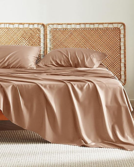 Bedsure Full Size Bed Sheets, Cooling Sheets, Rayon Derived from Bamboo, Breathable & Soft, Deep Pocket Up to 16 Inches, Hotel Luxury Silky Bedding for Hot Sleepers, Khaki