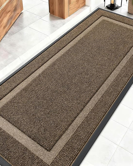 OLANLY Front Door Mat Indoor Outdoor Entrance, Waterproof All-Season, All-Weather Doormat, Sturdy Natural Rubber, Fade Resistant, Low Profile, Easy Clean Patio Porch Entryway Mat, 59x20, Brown