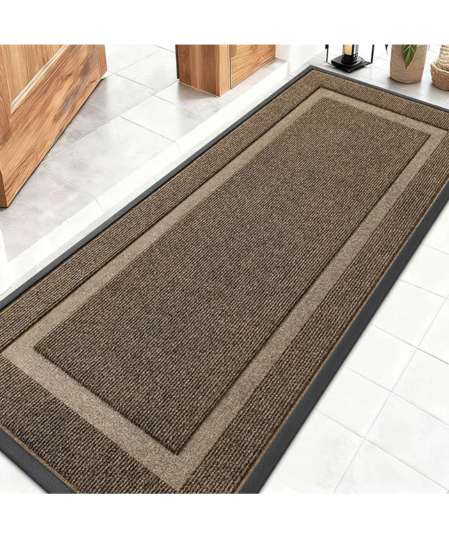 OLANLY Front Door Mat Indoor Outdoor Entrance, Waterproof All-Season, All-Weather Doormat, Sturdy Natural Rubber, Fade Resistant, Low Profile, Easy Clean Patio Porch Entryway Mat, 59x20, Brown