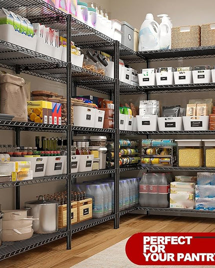 REIBII 5 Tier Wire Shelving Storage Shelves Loads 1430LBS, 58" W Metal Shelving for Storage Adjustable Shelving Unit Heavy Duty Garage Shelves Pantry Shelves Kitchen, Black