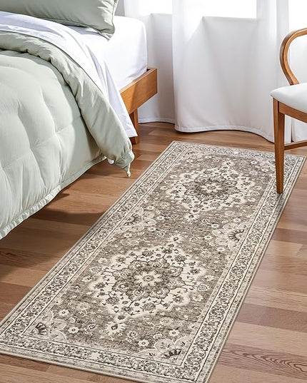 2x4 Oriental Entry Rug - Washable Area Rugs for Kitchen Bathroom Non-Slip Ultra-Thin Indoor Door Mat Indoor Entrance - Stain Resistant Small Throw Carpet (Beige, 2X4)