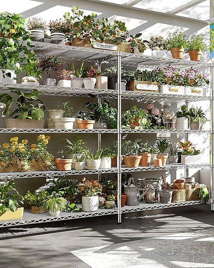REIBII 69.8" W Storage Shelves 1510LBS Wire Shelving Unit 5 Tier Metal Shelving for Storage Rack Shelves Adjustable Heavy Duty Garage Shelf Pantry Shelves Kitchen Shelving,69.8"Wx15.8"Dx72.4"H,Chrome