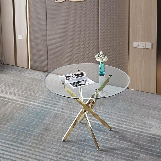 HomVent Round Glass Dining Table Set for 2, Modern Tempered Glass Kitchen Table Set and Chairs, Round Glass Dining Room Table Set for Kitchen