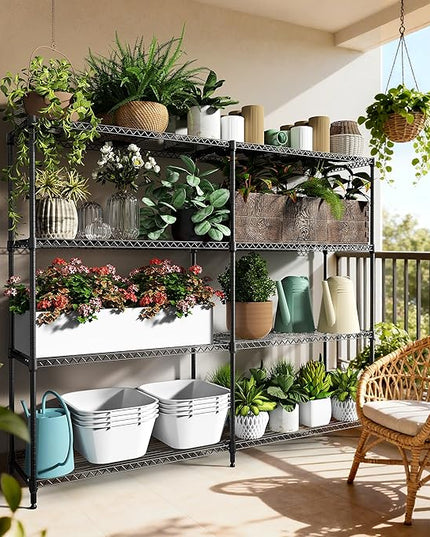 4 Tiers Storage Shelves Load 1200LBS, Metal Shelving Wire Metal Shelving Unit Shelves for Storage Adjustable Garage Shelving for Pantry Kitchen Garage Black 15.8" D x 33.5" W x 59.5" H