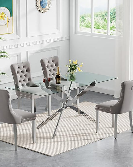 HomVent 5 Piece Rectangular Glass Dining Table Set, Tempered Glass Dinner Table Set for 4 Kitchen Table Set with 4 Velvet Upholstered Chairs for Kitchen Dining Room