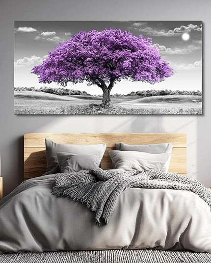 Large Canvas Wall Art for Living Room Wall Decor for Office Aesthetic Bedroom Wall Decorations Purple Tree Landscape Painting Black and White Pictures Artwork Room Modern Home Decor