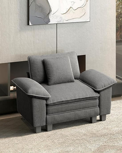 HERA'S HOUSE 54" Modular Sectional Sofa Couches for Living Room, Comfy Cloud Couch 1-Seater Deep Seat Sofa with Throw Pillow, Corduroy Grey