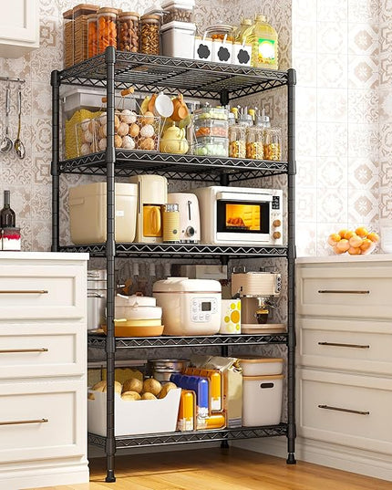 REIBII Metal Shelving 5 Tier Wire Sturdy Storage Shelves Adjustable Steel Organizer Wire Rack for Kitchen Laundry Room Commercial School Storage Room Black 63“Hx 21.65“L x 11.8”D