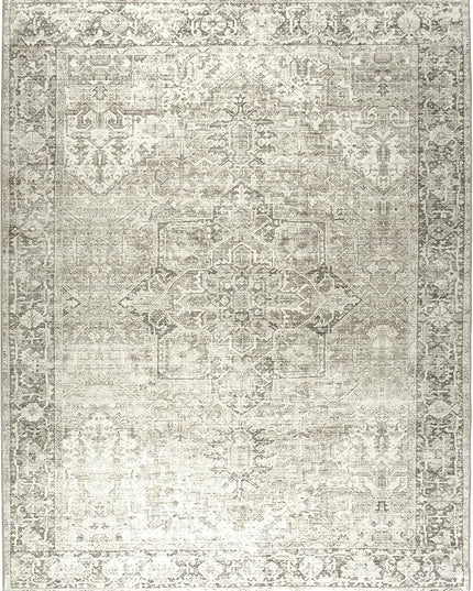 ReaLife Rugs Machine Washable Area Rug - Living Room Bedroom Bathroom Kitchen Entryway Office - Padded Crease Free Stain Resistant Premium - Boho Farmhouse Vintage- Lyle- Beige Ivory- 2'x 3'