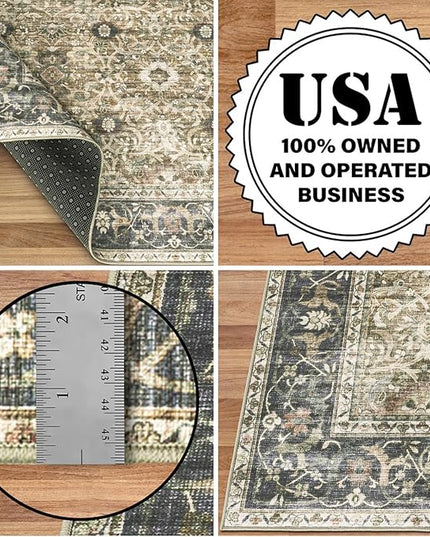 ReaLife Rugs Machine Washable Area Rug - Living Room Bedroom Bathroom Kitchen Entryway Office - Padded Low Pile Stain Resistant Premium - Boho Farmhouse Vintage - Dua - Brown Gray Beige 5' x 7'