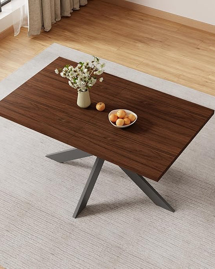 ZckyCine 63"-79" Extendable Dining Table, Modern Walnut Finish Table with Sturdy Metal Frame, Rectangular Kitchen Table for 6-8 People, Easy Assembly, Space-Saving Design