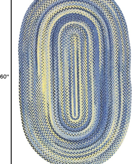 Capel American Heritage Blue Yellow 3' 0" X 5' 0" Oval Braided Rug