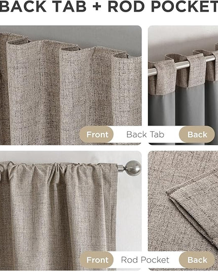Joydeco Blackout Curtains for Bedroom - 100% Light Blocking 2 Panels Set Linen Drapes 66" W x 108" L, Thermal Insulated Room Darkening Curtains, Linen Textured for Living Room, Rod Pocket & Back Tabs