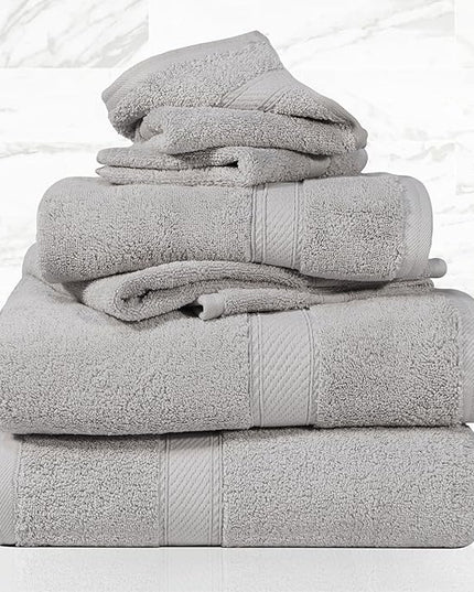 Superior Egyptian Cotton Pile 6 Piece Towel Set, Includes 2 Bath, 2 Hand, 2 Face Towels/Washcloths, Ultra Soft Luxury Towels, Thick Plush Essentials, Guest Bath, Spa, Hotel Bathroom, Silver