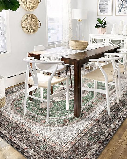 5x7 Area Rugs Washable,Green Rug for Living Room Bedroom Kitchen,Large Boho Vintage Bohemian Distressed Oriental Carpet Non Slip