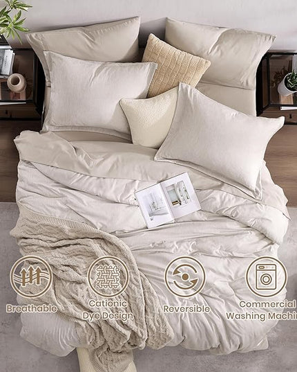 Monbix California King Comforter Set - 7 Pieces Cationic Dyeing Oatmeal Bed in a Bag Cal King Bed Sets with Comforter, Sheets, Pillowcases & Shams, Reversible Bedding Comforters Sets (108 * 92)