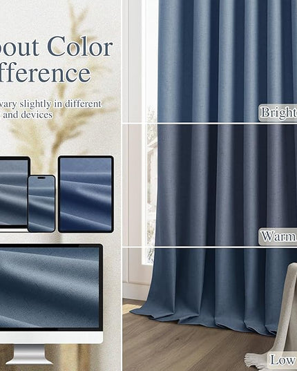 Guken Blackout Curtains 120 Inch Length 2 Panels Set for Living Room Bedroom Back Tab Thermal Insulated 100% Black Out Linen Drapes Room Darkening Window Curtains 120 Inches Long,Denim Blue