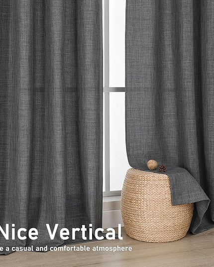 Chyhomenyc Dark Grey Extra Long Curtains 120 Inch Length, Light Filtering Faux Linen Textured Soft Airy Living Room Curtains, Elegant Farmhouse Grommet Window Drapes, Each 50Wx120L, 10FT, 2PCS