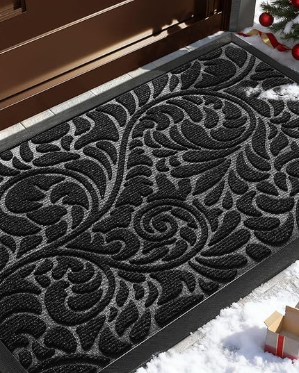 Yimobra Door Mat Outside Entrance 29.5x17, Waterproof Sturdy Outdoor Mats for Front Door, Heavy Duty Non-Slip Doormat for Garage Patio Entryway Indoor, Easy Clean, Black