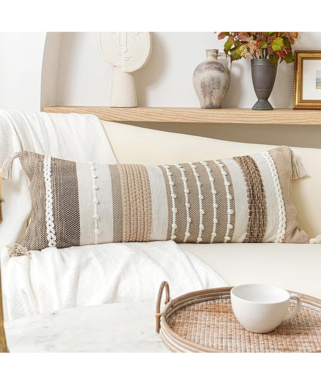 BlissBlush Brown Decorative Lumbar Pillow Cover 14x36 Boho Long Body Pillow for Bed Farmhouse Lumbar Throw Pillow for Couch Modern Accent Textured Throw Pillowcase