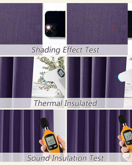 Guken 100% Blackout Curtains 102 Inch Length 2 Panels Set for Living Room Bedroom Back Tab Thermal Insulated Black Out Linen Drapes Room Darkening New Purple,52x102