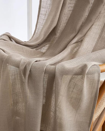 MIULEE Taupe Linen Curtains 96 Inch Long for Bedroom Living Room, Soft Thick Linen Textured Window Drapes Semi Sheer Light Filtering Back Tab Rod Pocket Burlap Look Farmhouse Country Decor, 2 Panels