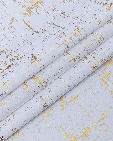 Taisier Home Gold Foil Print Linen Textured Curtains Geometric Dots Pattern Design Curtains for Nursery Toy Room Thermal Insulated Window Treatment 2 Panels 54" L,White and Gold Curtains Print