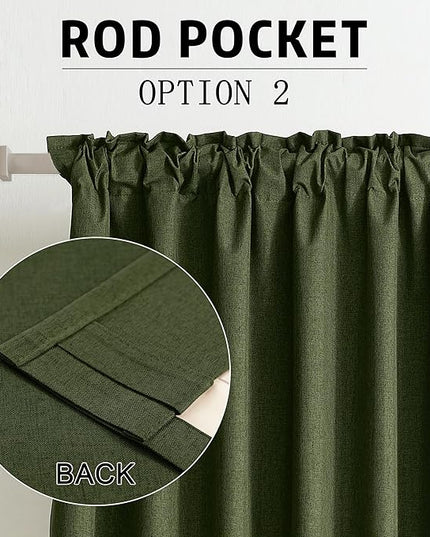 Olive Green 102 Inch Length Curtains, 100% Blackout Curtains 84 Inch Extra Wide for Bedroom Thermal Insulated Noise Cancelling Pleated Heading Tape Ring Back Tab Kids Boho Drapes 2 Panel Set 84x102