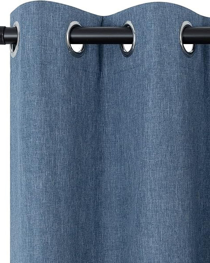Blue Linen Blackout Curtains 96 Inch Length 2 Panels Set for Bedroom Living Room Grommet 100% Black Out Linen Drapes Room Darkening Window Curtains 96 Inches Long Stone Blue