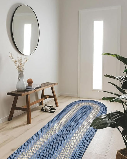 Tranquility TQ12 Blue 2' x 8' Runner - Braided Area Rug, Home Decor, Floor Mat or Bedroom Rug - Easy Care, Ideal for High Traffic Areas in Hallway and Living Room - Made in USA