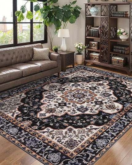 Ciicool Area Rug 5x7ft Washable Rugs for Living Room Non-Slip Indoor Rugs Large Low-Pile Mat Floor Carpet Vintage Rug for Bedroom Dinning Foyer Decor