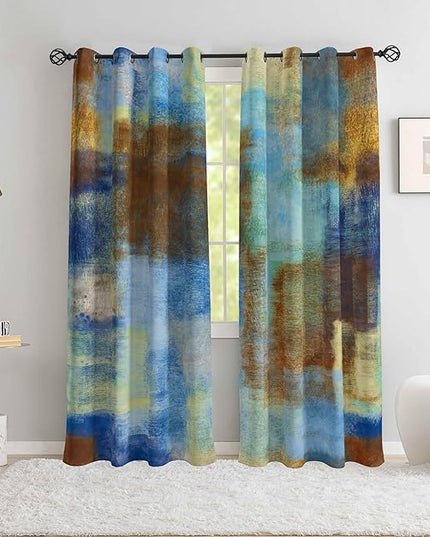 Asuexpect Abstract Curtains 2 Panels Abstract Rust Curtain Room Darkening Grommet Window Treatments Modern Decorative for Bedroom Living Room, 52x84 Inches, Blue Rust