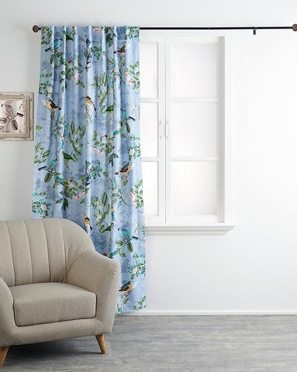 Maison d' Hermine Curtains for Living Room 100% Cotton 124 inch Length One Panel Light Filtering Curtains for Bedroom Windows with Rod and Loop Pockets Drapes (Solstice Fair Blue, 50" W x 124" L)