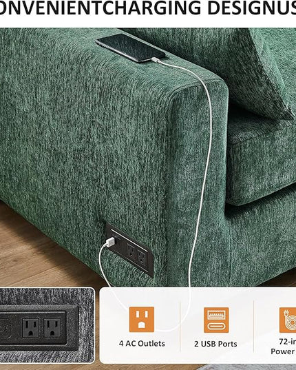 VANOMi Large Modular Sectional Sofa, Oversized Couch with Charging Station, Cloud Couch Deep Seat Sofa with Thick Cushion, Convertible Sectional Couches for Living Room Office Apartment