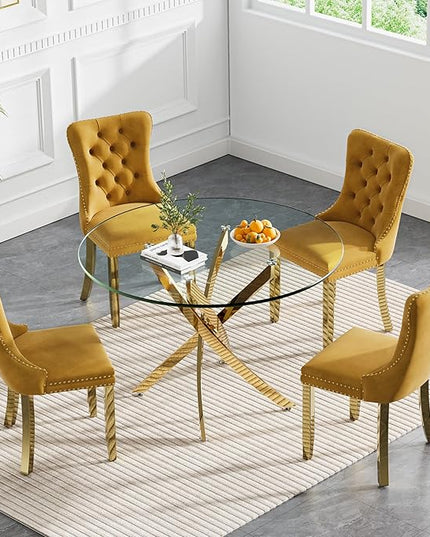 HomVent Round Glass Dining Table Set for 4, Modern Tempered Glass Kitchen Table Set and Chairs, Round Glass Dining Room Table Set for Kitchen
