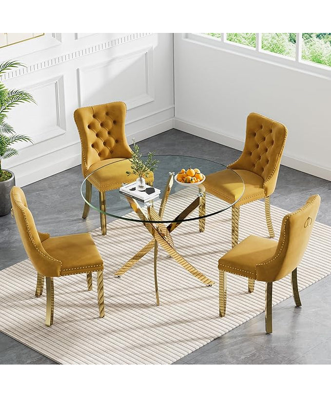 HomVent Round Glass Dining Table Set for 4, Modern Tempered Glass Kitchen Table Set and Chairs, Round Glass Dining Room Table Set for Kitchen