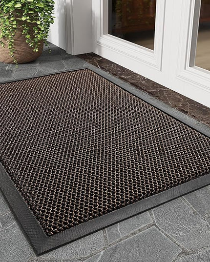 tchdio Front Door Mat Outside Entrance, Dirt Trapper 17"x29" Doormat-Entrance Welcome Matt Durable, Heavy Duty Entry Mat Non Slip Rubber Mats for Outside Stain Resist Door Mats for Entryway Brown