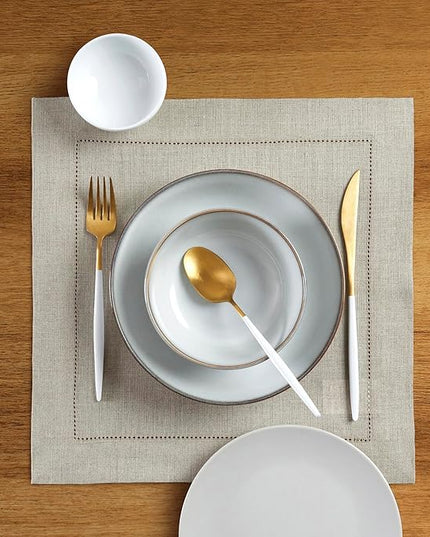 Solino Home Linen Square Placemats Set of 4-100% Pure Linen Natural Cloth Placemats 14 x 14 Inch - Classic Hemstitch, Machine Washable Place Mats for Holiday