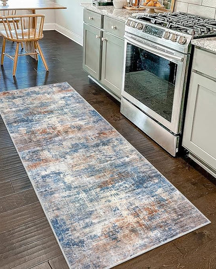 IOHOUZE Abstract Runner Rug 2x7 Ft Washable Runners for Hallways, Non Slip Kitchen Runner Printed Faux Wool Entryway Runners Indoor, Modern Abstract Floor Carpet for Hall Kitchen Bedroom, Blue Rust
