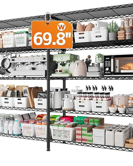 REIBII 1600LBS Storage Shelves 69.8''W Metal Shelving 5 Tier Wire Shelving Unit,Pantry Shelves Kitchen Shelves Adjustable Wire Commercial Shelf for Garage Storage Shelves, 69.8" Wx15.8 Dx72.4 H, Black