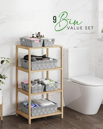 Baskets For Organizing Set Of 9 Grey - Storage Baskets For Shelves - Perfect Closet Organizer Bins, Bathroom Basket, and Pantry Basket - Small Storage Bins For Shelves - Bin For Organization