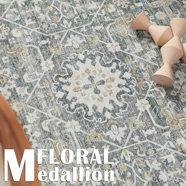 jinchan Runner Rug 3x7 Washable Hallway Rug Distressed Gray Multi Vintage Floral Runner Kitchen Floor Cover Indoor Mat Retro Entryway Living Room Bedroom Office Farmhouse Grey