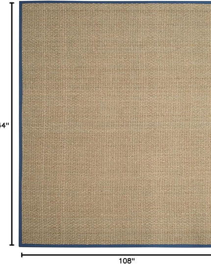 SAFAVIEH Area Rug 9x12 - Natural Fiber Collection - Large - Natural & Navy, Seagrass, Basketweave Pattern with Border (NF114T)