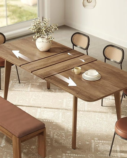 VASAGLE MAEZO Collection - Extendable Dining Table for 4/6/8, Kitchen Table with Tapered Legs, Curved Transitions, for Dining Room, Kitchen, Home Office, Honey Brown UKDT090K01V1